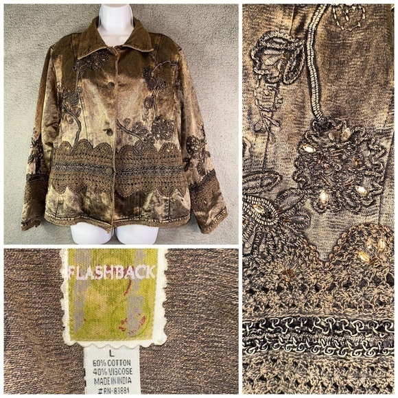 Flashback Vintage Jacket Women's Large Floral Embroidered‎ Crochet Beaded Coat - Picture 5 of 11